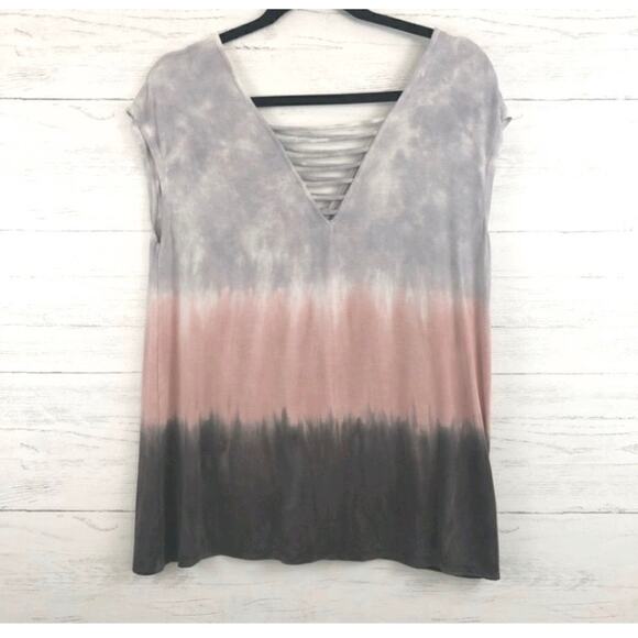 American Eagle Soft Top V Neck Tie Dye Size Medium Multicolor Colorblock - Picture 2 of 4